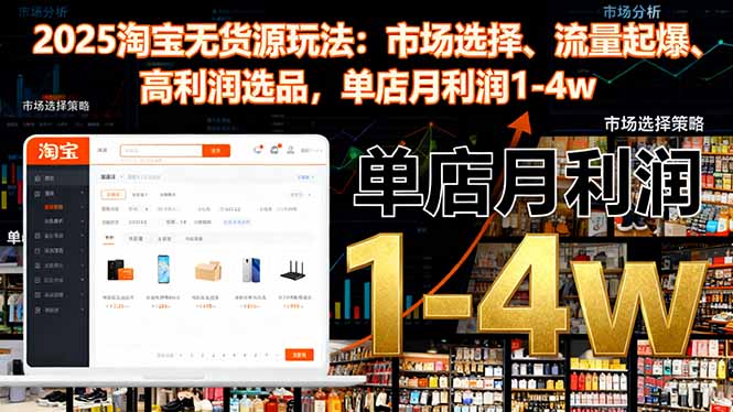 2025淘宝无货源玩法：市场选择、流量起爆、高利润选品，单店月利润1-4w-讯领网创