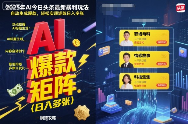 2025年AI今日头条最新暴利玩法，自动生成爆款，轻松实现矩阵日入多张-讯领网创