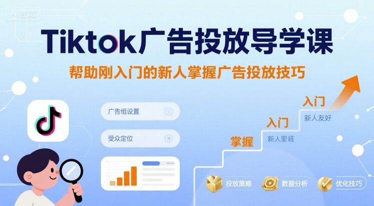 Tiktok广告投放导学课，帮助刚入门的新人掌握广告投放技巧-讯领网创