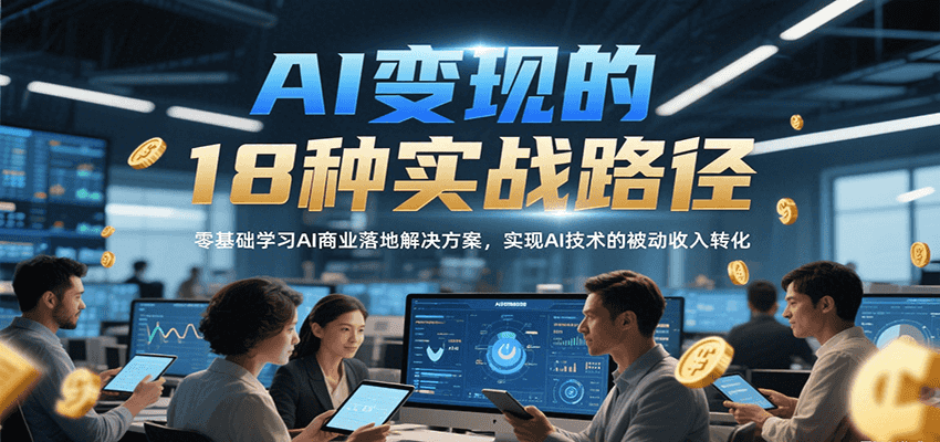 AI变现的18种实战路径，零基础学习AI商业落地解决方案，实现AI技术的被动收入转化-讯领网创