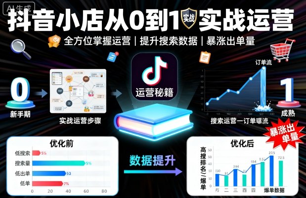 抖音小店从0到1实战运营，帮你全方位掌握小店运营，提升搜索数据与出单量-讯领网创