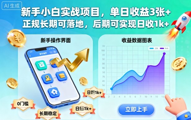 新手小白实战项目，单日收益3张+，正规长期可落地，后期可实现日收1k+【揭秘】-讯领网创