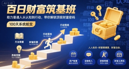 百日财富筑基班，助力普通人从认知到行动，带你解锁顶级财富密码-讯领网创
