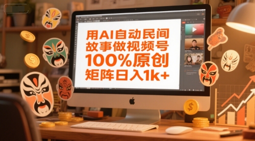 用AI自动民间故事做视频号，100%原创，矩阵日入1k+-讯领网创
