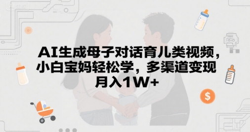 AI生成母子对话育儿类视频，小白宝妈轻松学，多渠道变现，月入1W+-讯领网创