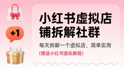 小红书虚拟店铺拆解社群，每天拆解一个虚拟店，简单实用(赠送小红书虚拟教程)-讯领网创