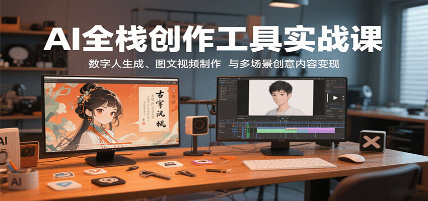 AI全栈创作工具实战课：数字人生成、图文视频制作与多场景创意内容变现-讯领网创