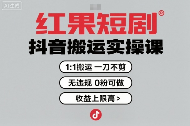 红果短剧拉新之抖音搬运实操课，1：1搬运，一刀不剪，无违规，0粉可做，收益上限高-讯领网创