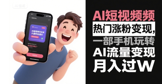 AI短视频热门涨粉变现，一部手机玩转AI流量变现，月入过W-讯领网创