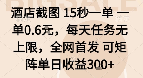 酒店截图15秒一单，一单0.6米，每天任务无上限，全网首发可矩阵单日收益3张【揭秘】-讯领网创
