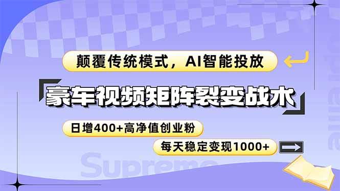 （14903期）豪车视频矩阵裂变战术，颠覆传统模式，AI智能投放，日增400+高净值创业…-讯领网创