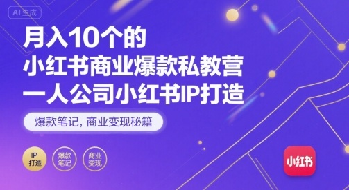 月入10个的小红书商业爆款私教营，一人公司小红书IP打造，爆款笔记，商业变现秘籍-讯领网创