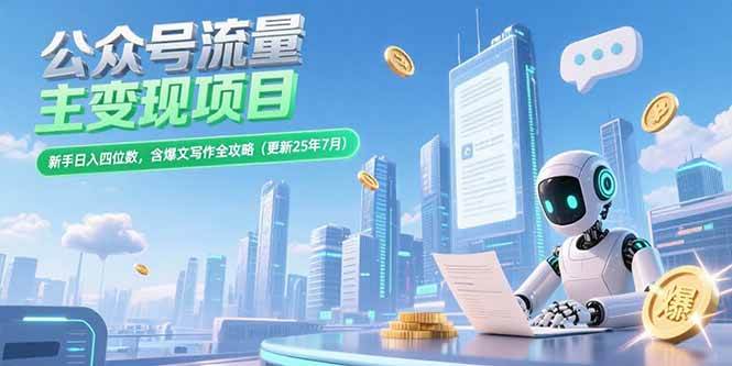 （15412期）公众号流量主变现项目，新手日入四位数，含爆文写作全攻略(更新25年7月)-讯领网创