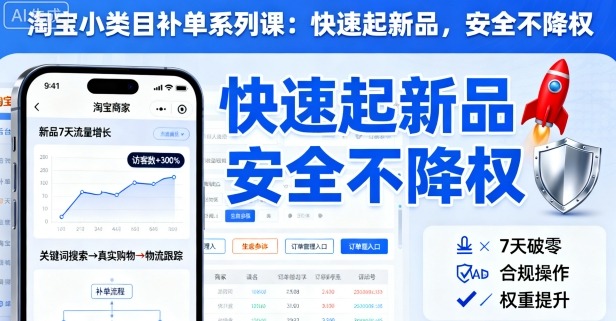 淘宝小类目补单系列课，快速起新品，安全不降权-讯领网创