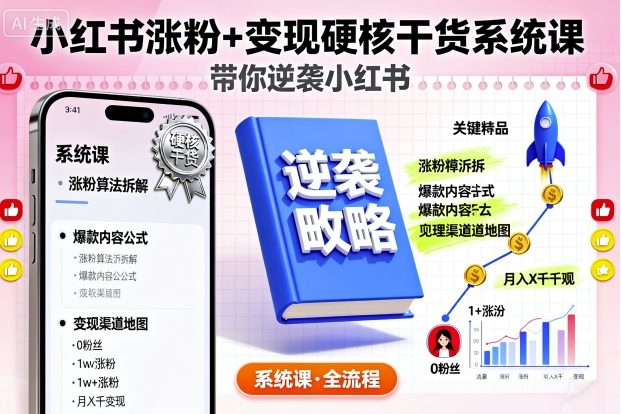 小红书涨粉+变现硬核干货系统课，带你逆袭小红书-讯领网创