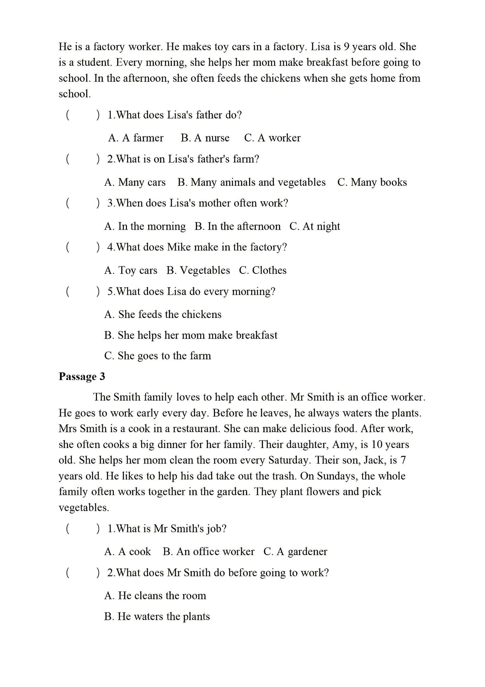 四年级上英语阅读理解重难点专项练习《PEP版》