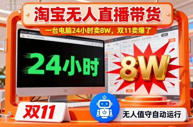 淘宝无人直播带货，一台电脑214小时卖8W，双11卖爆了【揭秘】-讯领网创