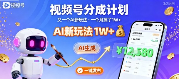 视频号分成计划：又一个AI新玩法，一个月搞了1W+，纯AI生成，一键发布即可-讯领网创
