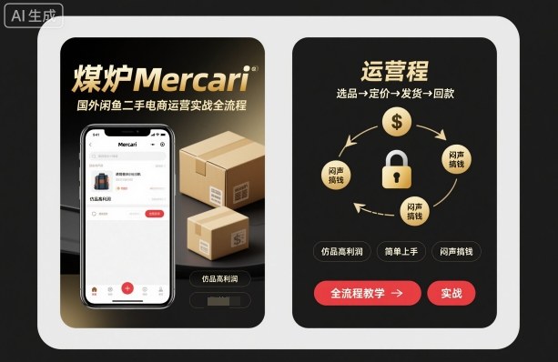 煤炉Mercari国外闲鱼二手电商运营实战全流程，仿品高利润，简单上手，闷声搞钱-讯领网创