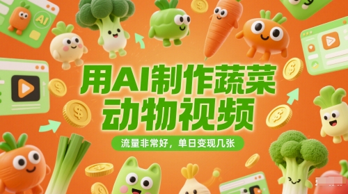 用AI制作蔬菜动物视频，流量非常好，单日变现几张-讯领网创