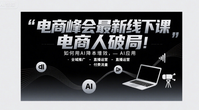 电商峰会最新线下课，电商人破局，如何用AI降本增效，AI应用-全域推广-直播运营-付费流量-讯领网创