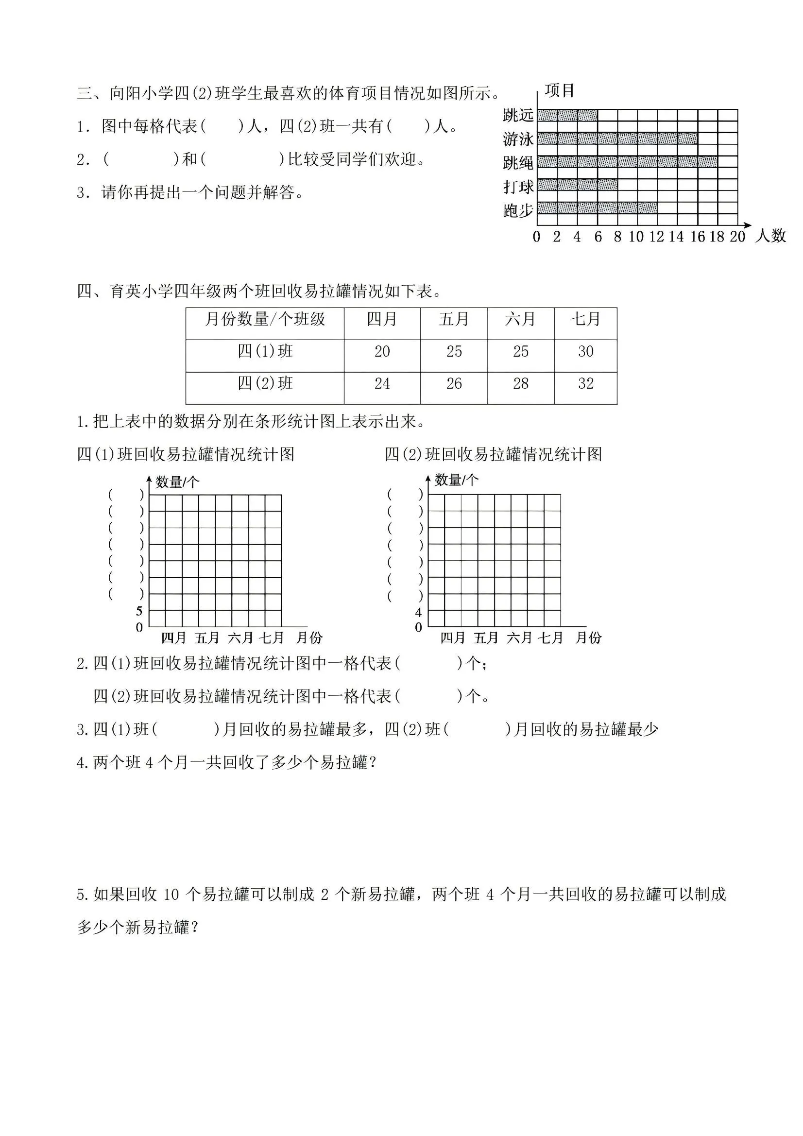 四年级上数学条形统计图专项练习