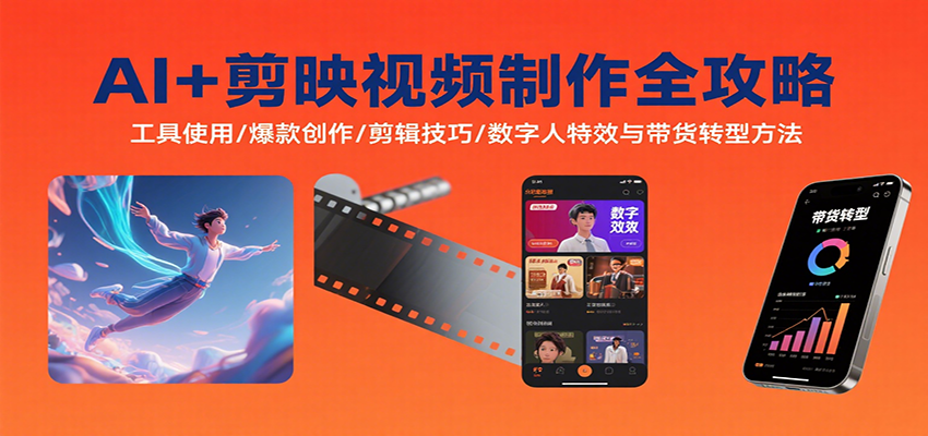 AI+剪映视频制作全攻略：工具使用/爆款创作/剪辑技巧/数字人特效与带货转型方法-讯领网创