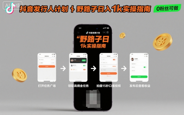 抖音发行人计划全新野路子玩法，随时随地，只要有手机，就能操作，日入1k+【揭秘】-讯领网创