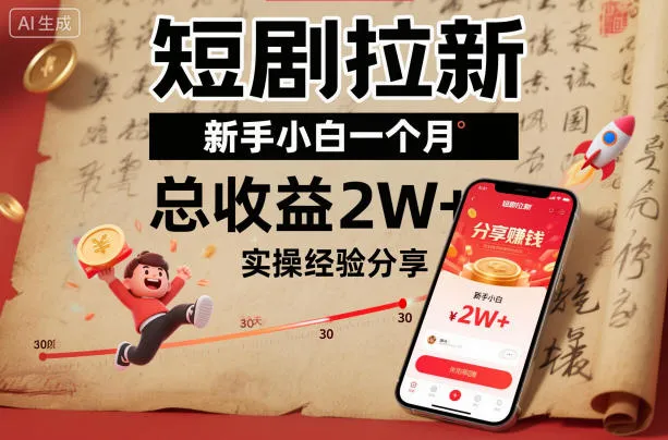 短剧拉新新手小白一个月总收益2W+实操经验分享-讯领网创