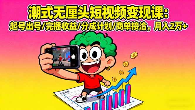 （16023期）潮式无厘头短视频变现课：起号出号/完播收益/分成计划/商单接洽，月入2万+-讯领网创