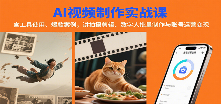 AI视频制作实战：含工具使用、爆款案例，讲拍摄剪辑、数字人批量制作与账号运营变现-讯领网创