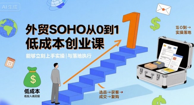 外贸SOHO从0到1低成本创业课，能够立刻上手实操与落地执行-讯领网创