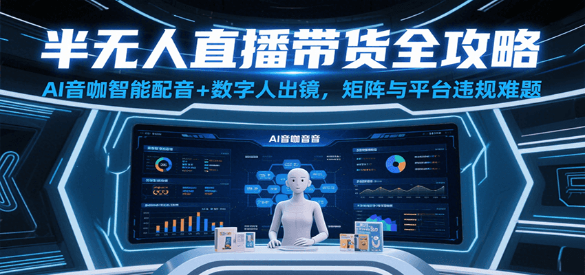 半无人直播带货全攻略：AI音咖智能配音+数字人出镜，解决账号矩阵与平台违规难题-讯领网创