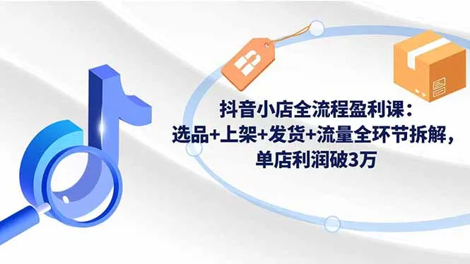 抖音小店全流程盈利课：选品+上架+发货+流量全环节拆解，单店利润破3万-讯领网创