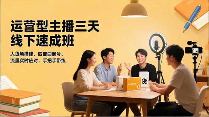 运营型主播三天线下班，人货场搭建,四部曲起号,流量实时应对，手把手带练-讯领网创