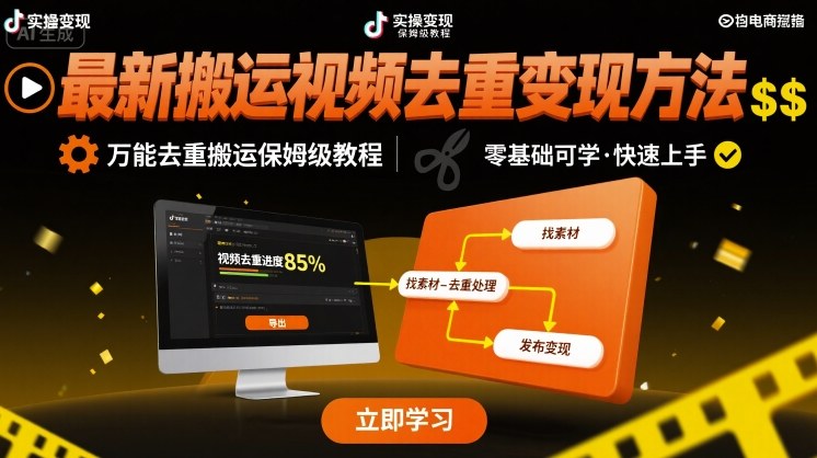 最新搬运视频去重变现方法，万能去重搬运保姆级教程-讯领网创