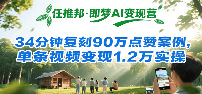 任推邦·即梦AI变现营，34分钟复刻90万点赞案例，单条视频变现1.2万实操-讯领网创