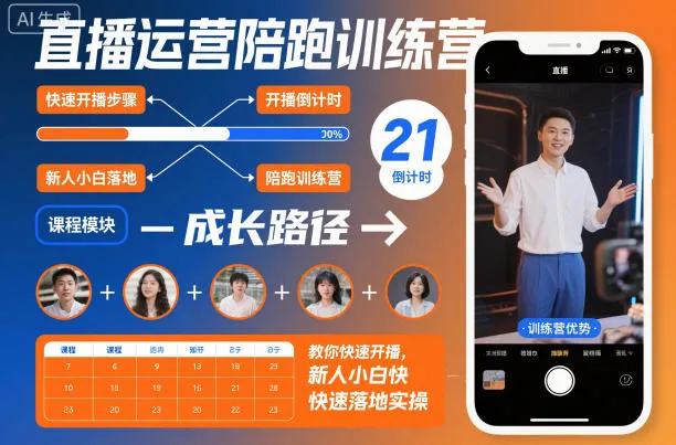 直播运营陪跑训练营，教你快速开播，新人小白快速落地实操-讯领网创