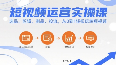短视频运营实操课，选品、剪辑、测品、投流，从0到1轻松玩转短视频-讯领网创