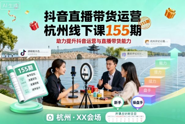抖音直播带货运营杭州线下课155期，助力提升抖音运营与直播带货能力-讯领网创