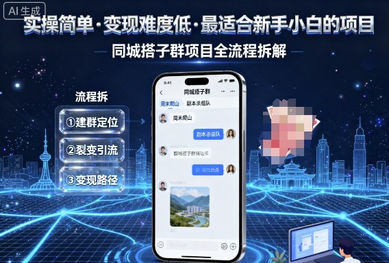 实操简单，变现难度低，最适合新手小白做的项目，每天轻松收入3张，同城搭子群项目全流程拆解-讯领网创
