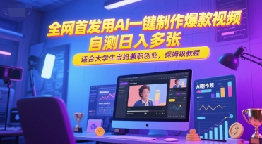 全网首发用AI一键制作爆款视频，自测日入多张，适合大学生宝妈兼职创业，保姆级教程-讯领网创