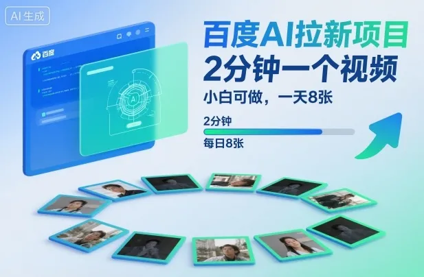 百度AI拉新项目，2分钟一个视频，小白可做，一天8张【附案例+保姆级教程】-讯领网创