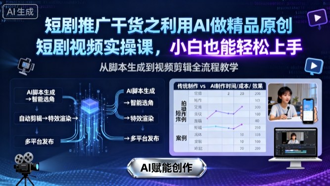 短剧推广干货之利用AI做精品原创短剧视频实操课，小白也能轻松上手-讯领网创