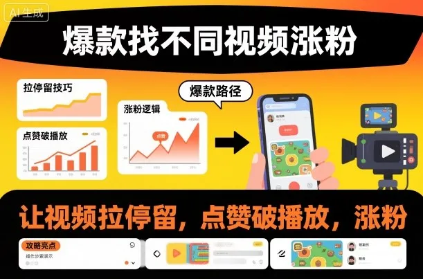 爆款找不同视频涨粉，让视频拉停留，实现点赞，破播放，涨粉-讯领网创