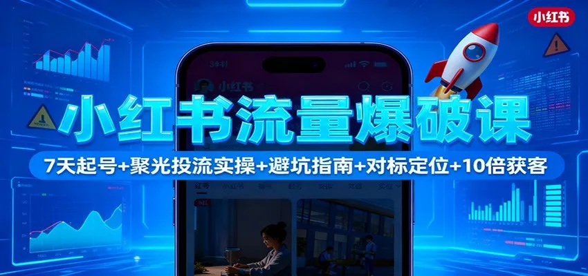 小红书流量爆破课：7天起号+聚光投流实操+避坑指南+对标定位+10倍获客-讯领网创