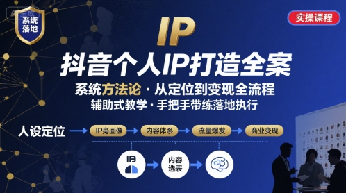 抖音个人IP系统落地实操大课，实操课程，辅助落地-讯领网创
