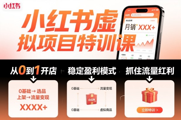 小红书虚拟项目特训课，帮你从0到1打造稳定盈利的店铺，抓住流量红利（更新9月）-讯领网创