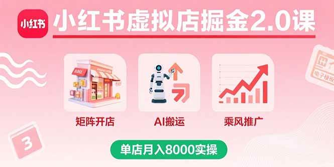 （15929期）小红书虚拟店掘金2.0课，矩阵开店+AI搬运+乘风推广，单店月入8000实操-讯领网创