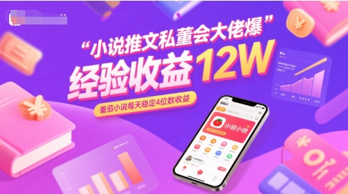 小说推文私董会大佬爆单经验分享收益12W，番茄小说每天稳定4位数收益-讯领网创